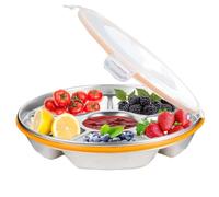 Nudiuhis Divided Serving Tray with Lid - Reusable Veggie Tray with Lid and Dip Snack Platter 6 Compartments 10inch 60oz