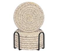 Nudiuhis Drink with Holder Cotton Woven Absorbent for Drinks Minimalist Home Decor Set for Wooden Tabletop Table Round Place Mats Easy Install