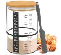 Nudiuhis Glass Jar with Wooden Lid Sourdough Container Wide Mouth Glass Jar for Baking Bread