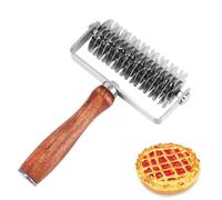 Nudiuhis Lattice Roller Cutter Wooden Handle Dough Roller Cutter - Premium Stainless Steel for Perfect Cookies Pies Pizza Bread