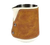 Nudiuhis Milk Frothing Jug with Leather Cover Vintage Style Coffee Art Pitcher for Latte & Cappuccino A