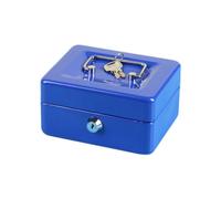 Nudiuhis Mini Petty Cash Box Metal Coin Bank Lockable Security Money Safe Box with Lock Slot Blue
