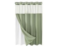 Nudiuhis No Hook Waffle-Weave Shower Curtain with Snap-in Fabric Liner Set for Bathroom, Hotel Style with Mesh Top Window,C