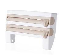 Nudiuhis Plastic Wrap Paper Storage Rack Wall-Mounted Aluminum Foil Roll Rack Refrigerator Kitchen Punching-Free Shelf Khaki