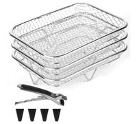Nudiuhis Stackable Rectangular Air Fryer Shelves, 304 Stainless Steel, 3 Tiers for Enhanced Air-Frying
