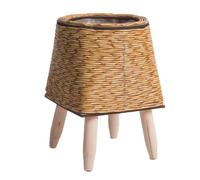 Nudiuhis Vintage Imitation Rattan Woven Flower Shelf Handmade Storage Basket with Wooden Legs Plant Pot Stand Holder Easy Install Easy to Use,C