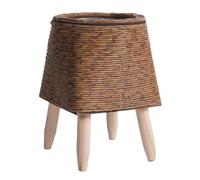 Nudiuhis Vintage Imitation Rattan Woven Flower Shelf Handmade Storage Basket with Wooden Legs Plant Pot Stand Holder Easy Install,D