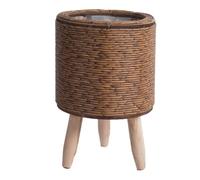 Nudiuhis Vintage Imitation Rattan Woven Flower Shelf Handmade Storage Basket with Wooden Legs Plant Pot Stand Holder Easy Install Easy to Use,F