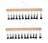 Nudiuhis Wooden Pants Hangers Hangers Hold with 12 Nonslip Clips, Set of 2 Legging Organizer for Closet