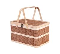 Nudiuhis Woven Baskets Bamboo Portable Picnic Fruits Natural Holder Lid Bread Zongzi Organizer Easy Install Easy to Use
