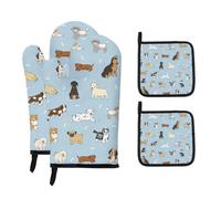 Nudoraw Blue Dog Oven Gloves Pot Holders, Set of 4 Oven Mitts | 2 Kitchen Gloves, 2 Pot Holders, Heat Resistant, Non-slip, Cooking Gloves for Baking Microwave Oven BBQ, Housewarming Gifts