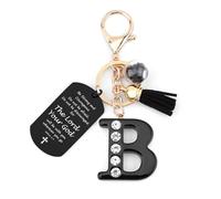 Nudoraw Initial Keyring A-Z Alphabet Letter A-Z Keyring Black Bible Accessories Christian Gifts for Women Christmas Catholic Gifts Bible Gift for Women Bibles Verse Gift Valentines Tassel Keyrings