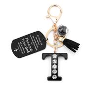 Nudoraw Personalised Easter Gifts Initial Keyring T Initial Letter Keychain Catholic Bible Gifts Bible Verse Gift Christian Christening Religious Baptism Gift for Women Men Valentines Christmas