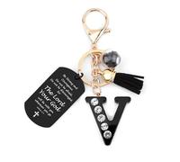 Nudoraw Personalised Easter Gifts Initial Keyring V Initial Letter Keychain Catholic Bible Gifts Bible Verse Gift Christian Christening Religious Baptism Gift for Women Men Valentines Christmas
