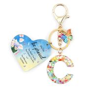 Nudoraw Positive Affirmation Gifts Initial Keyring C,Thank You Teacher Gifts Personalised Initial Letter Keychain A,Friend Personalised Gifts for Women Key Ring C Birthday Valentines Christmas