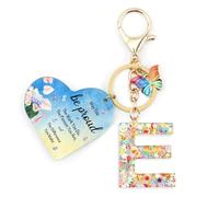 Nudoraw Positive Affirmation Gifts Initial Keyring E,Thank You Teacher Gifts Personalised Initial Letter Keychain A,Friend Personalised Gifts for Women Key Ring E Birthday Valentines Christmas