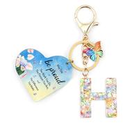 Nudoraw Positive Affirmation Gifts Initial Keyring H,Thank You Teacher Gifts Personalised Initial Letter Keychain A,Friend Personalised Gifts for Women Key Ring H Birthday Valentines Christmas