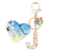 Nudoraw Positive Affirmation Gifts Initial Keyring J,Thank You Teacher Gifts Personalised Initial Letter Keychain A,Friend Personalised Gifts for Women Key Ring J Birthday Valentines Christmas