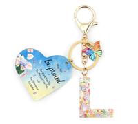 Nudoraw Positive Affirmation Gifts Initial Keyring L,Thank You Teacher Gifts Personalised Initial Letter Keychain A,Friend Personalised Gifts for Women Key Ring L Birthday Valentines Christmas