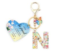 Nudoraw Positive Affirmation Gifts Initial Keyring N,Thank You Teacher Gifts Personalised Initial Letter Keychain A,Friend Personalised Gifts for Women Key Ring N Birthday Valentines Christmas