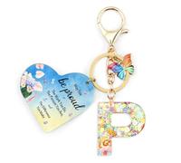 Nudoraw Positive Affirmation Gifts Initial Keyring P,Thank You Teacher Gifts Personalised Initial Letter Keychain A,Friend Personalised Gifts for Women Key Ring P Birthday Valentines Christmas