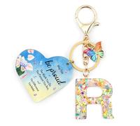 Nudoraw Positive Affirmation Gifts Initial Keyring R,Thank You Teacher Gifts Personalised Initial Letter Keychain A,Friend Personalised Gifts for Women Key Ring R Birthday Valentines Christmas