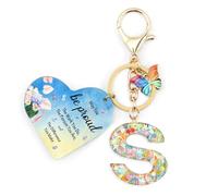 Nudoraw Positive Affirmation Gifts Initial Keyring S,SThank You Teacher Gifts Personalised Initial Letter Keychain A,Friend Personalised Gifts for Women Key Ring S Birthday Valentines Christmas