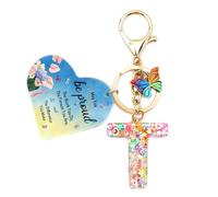 Nudoraw Positive Affirmation Gifts Initial Keyring T,Thank You Teacher Gifts Personalised Initial Letter Keychain A,Friend Personalised Gifts for Women Key Ring T Birthday Valentines Christmas