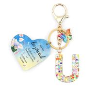 Nudoraw Positive Affirmation Gifts Initial Keyring U,Thank You Teacher Gifts Personalised Initial Letter Keychain A,Friend Personalised Gifts for Women Key Ring U Birthday Valentines Christmas