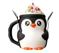 Nudorpn Cute Penguin Ice Cream Cup Holder, 473 ml Ice Cream Pint Container with Spoon Holder, Leak-proof Stick Holder, Unique Gift for Ice Cream Lovers