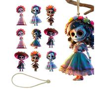 Nudorpn Scary Doll - Pack of 10 Horror Dolls, 2D Acrylic Decoration in Punk Gothic Ghost Design with 5 Metre Ribbon for Hanging on Stairs Bedroom Office Window Fireplace Party