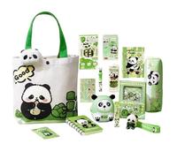 Nudorpn Stationery Set, Panda Lead Pen Case with Magnetic Bookmark and Key Ring, Portable Linen Bag for Students, Children, Organisation, Study