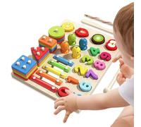Nudorpn Wooden Shapes Learning Puzzle - Counting Stacking Game, Early Mathematics Building Blocks Educational Game Preschool for Girls Children Family