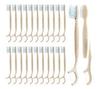 NUDUKO Travel Toothbrush Dental Floss Picks - 4 in 1 Biodegradable Disposable Toothbrushes with Tongue Scraper, Eco-Friendly Individually Wrapped Toothbrush for Adult Kids Travel Oral Care, 40 Pack