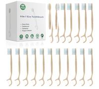 NUDUKO Travel Toothbrush Dental Floss Picks - 4 in 1 Biodegradable Disposable Toothbrushes with Tongue Scraper, Eco-Friendly Individually Wrapped Toothbrush for Adult Kids Travel Oral Care, 20 Pack