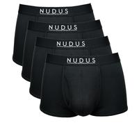 NUDUS Premium Bamboo Rayon Underwear for Men 4-Pack Luxury Gift Box - Ultra Soft & Breathable - Low Rise Sexy Undies with Fly, Black-trunks, M