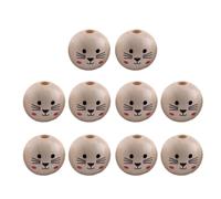 NUEAYMS 10 PCS Natural Wood Beads Cute Smiling Face Pattern Jewelry Making Supplies Smile Face Round Bead for Natural