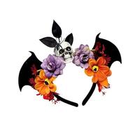 [NUEAYMS] Adjustable Black Bat Skull Floral Head Fabric Fabric Event Theme Costume Headgear Party for Halloween Costume Party