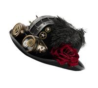 [NUEAYMS] Goggles Dark Rose Wool Punk Costume Top Hat Victorian Party Masquerade Event Dressing Up Victorian Costume Hat