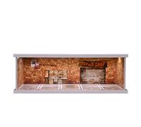 NUEIOVRW 1:43 Diorama Garage Model, Tri-Colour LED Lighting, Brightness Adjustable, Parking Lot Scene Display Case, Diecast Model Cars Storage, Workshop Building Model (Red Brick)