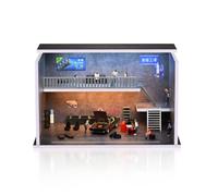 NUEIOVRW 1:64 Diorama 2 Tier Garage Model, Tri-color LED Lighting Parking Lot Scene Display Case, Brightness Adjustable Showroom Kit for Diecast Model Cars Display, Workshop Scene (Japanese Workshop)