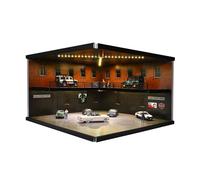 NUEIOVRW 1:64 Diorama Garage Model, Tri-color LED Lighting Parking Lot Scene Display Case, Brightness Adjustable Big Showroom Model Cars Display Storage, 20 Parking Space, Building Model Garage(B)