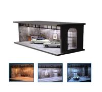 NUEIOVRW Diorama 1/64 European Garage Model, Tri-Color LED Lighting Parking Lot Scene Display Case, Workshop Building Model Garage, Hot Wheels Model Cars Display Storage(Vintage Industrial)