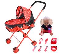 Nuelreva Baby Doll with Stroller Set Realistic Sounded Doll with Baby Stroller & 8 Pcs Accessories Soft Skin-Friendly Heavy-Duty Metal Toy for Role-Play Interactive Play Pretend