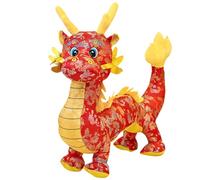 Nuelreva Chinese Dragon Plush 8.3inch Traditional Embroidered PP Cotton Stuffed Dragon with Hanging Rope Cute Festive Chinese New Year Decoration Red