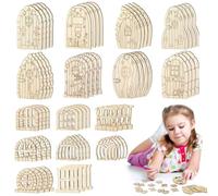 Nuelreva Dollhouse Door Kit Includes 64Pcs Wooden Fairy Door & Dollhouse Windows Miniature DIY Furniture Fairy Garden Accessories for Decor Windows