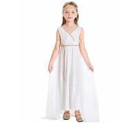 Nuelreva Greek Goddess Costume for Kids, Polyester White Greek Goddess Dress Athena Toga Roman Dress Halloween Costumes Cosplay Grecian Up Outfit Set S