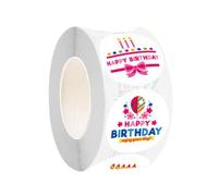 Nuelreva Stickers Roll, 1.5" Round Waterproof Birthday Sticker Labels, 500pcs Self Adhesive Happy Labels for Baby Shower Home School Classroom Gifts Party Supplies