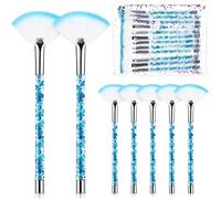 Nuenen 12 Pcs Soft Fan Facial Brushes Mask Acid Applicator Brush for Mud Cream Blush Makeup Peel Glycolic Multi Use Cosmetic Tools with Glitter Quicksand Handle and Pouch(Blue)