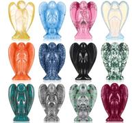 Nuenen 12 Pieces Crystal Angel Figurines Bulk Guardian 1.5 Inch Angel Statue Stones Set Angel Gemstones Crystals Carved Stones for Christmas Meditation Home Decor (Stylish Color)